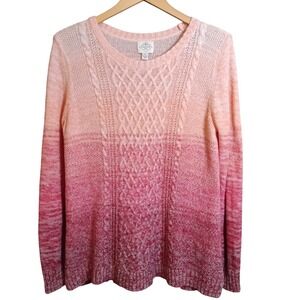 St Johns Bay Women XL Ombre Pink Cable Knit Cotton Acrylic Sweater‎ Long Sleeve